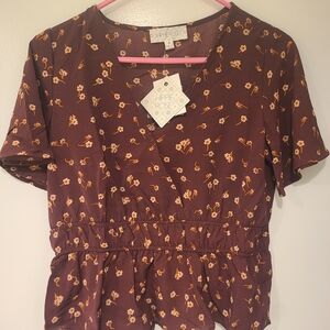 Hippie Rose Women's Burgandy Floral Blouse